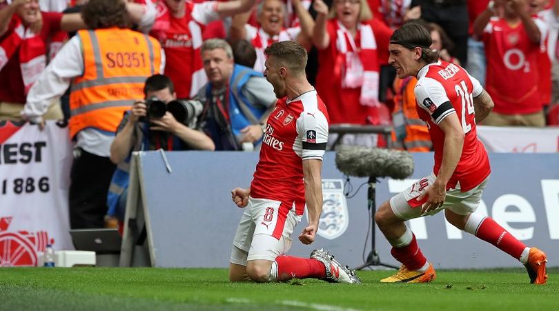 Aaron Ramsey celebrates scoring Arsenal's second goal