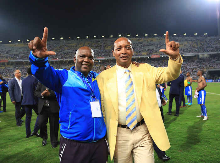 Mamelodi Sundowns coach Pitso Mosimane and owner celebrate Caf success