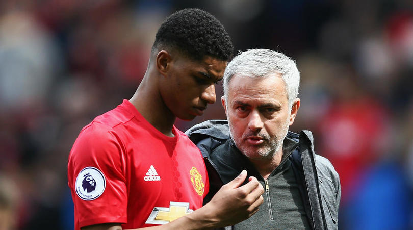 Manchester United's Jose Mourinho and Marcus Rashford