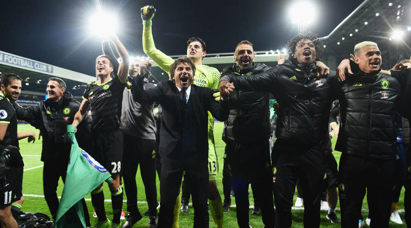 Chelsea celebrating their Premier League title triumph