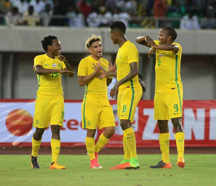 Bafana Bafana celebrate Percy Tau's goal