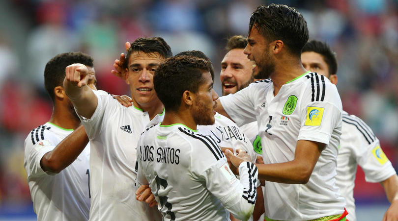 Mexico celebrating Moreno's late equaliser