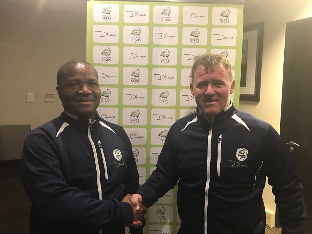 Platinum Stars new coach Peter Butler and chairman Cliff Ramoroa