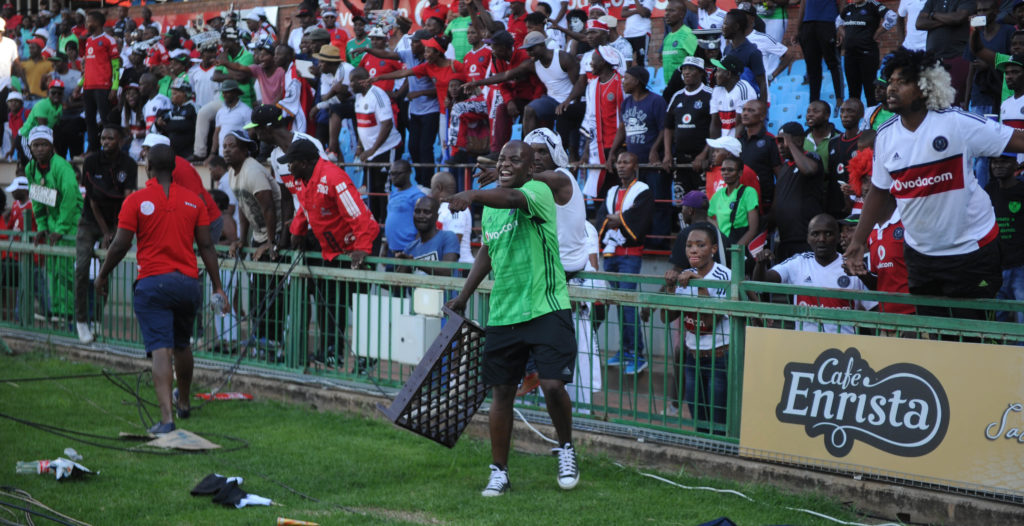 Pirates fans react in anger during their clash against Sundowns