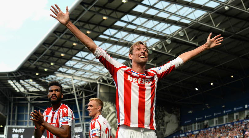 Peter Crouch celebrates his goal against West Brom