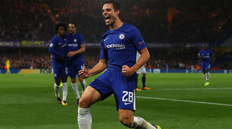 Cesar Azpilicueta celebrates scoring against Qarabag