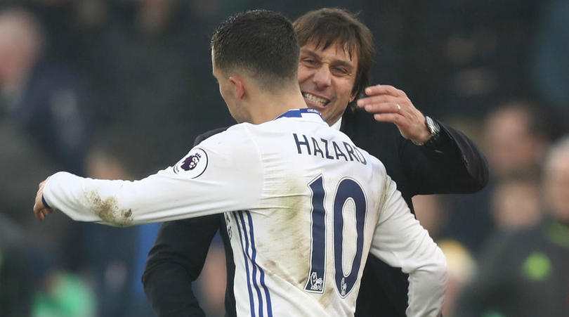 Eden Hazard and Antonio Conte