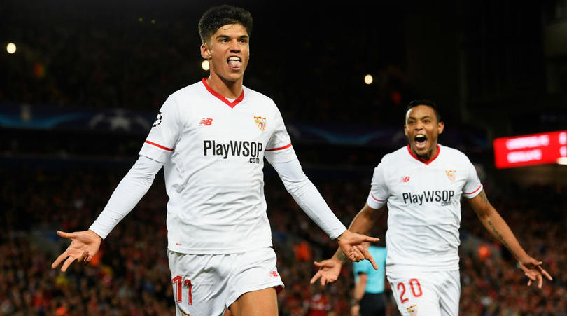 Joaquin Correa celebrates his goal against Liverpool