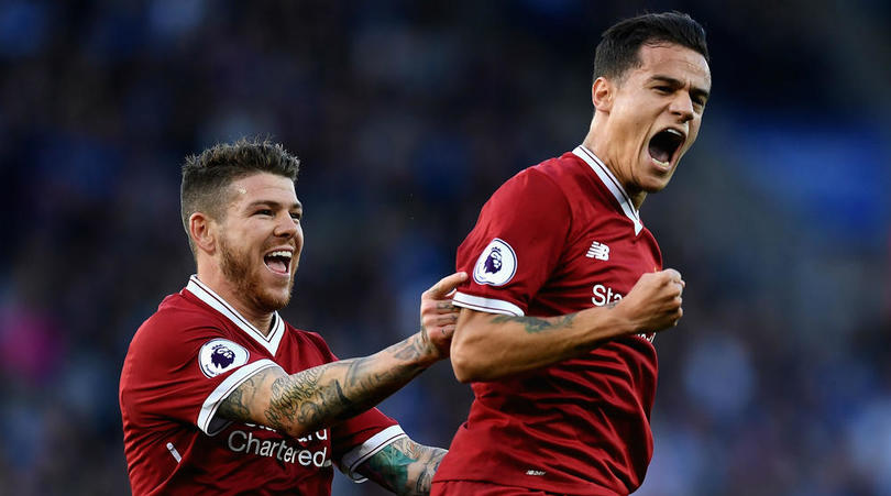 Philippe Coutinho celebrating his goal against Leicester