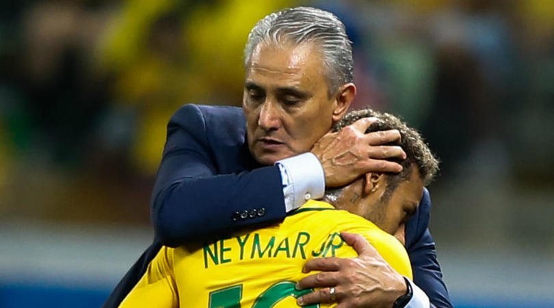 Neymar and Tite of Brazil.