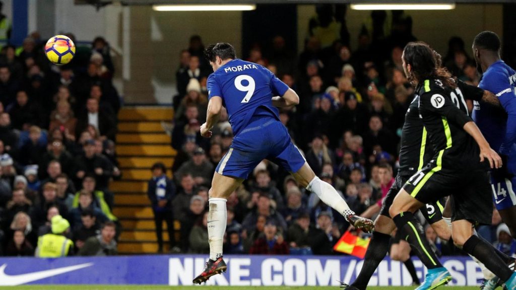 Alvaro Morata heads Chelsea in front against Brighton