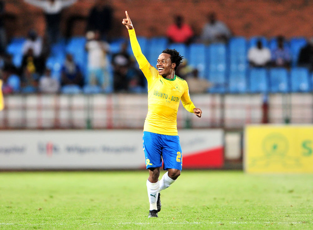 Percy Tau celebrates his goal against Maritzburg United