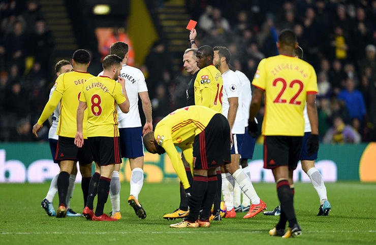 Davinson Sanchez shown a red card against Watford