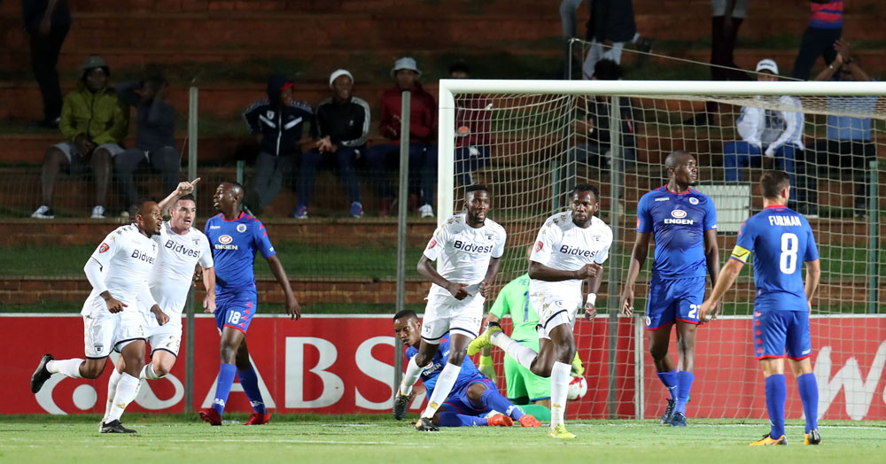 Bongani Khumalo celebrates his goal against SuperSport