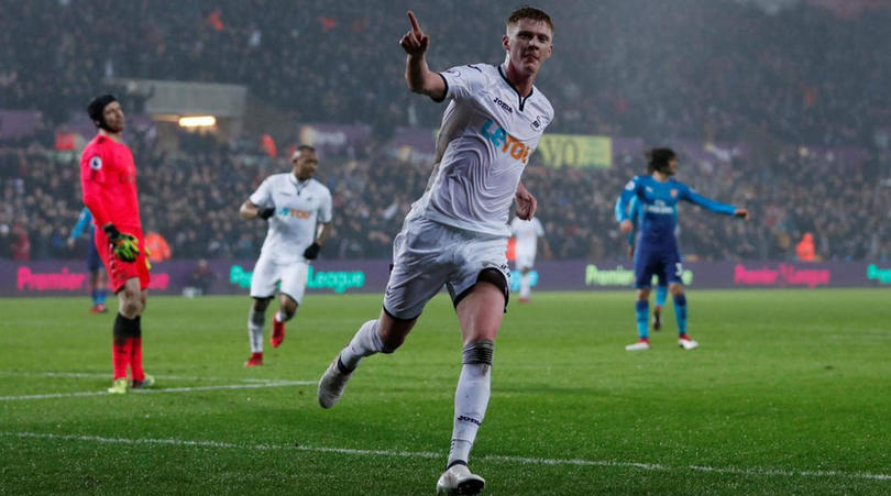 Sam Clucas celebrates his goal against Arsenal