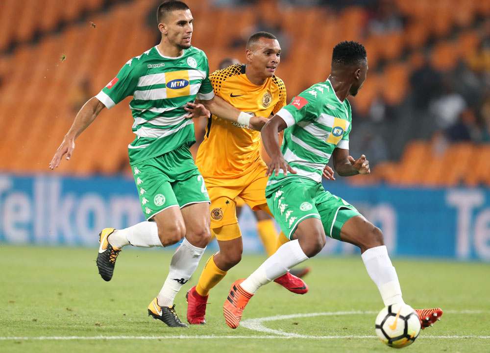 Ryan Moon challenged by Lorenzo Gordinho and Tshepo Rikhotso