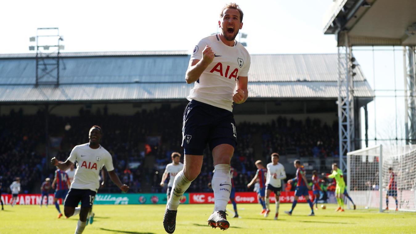 Harry Kane celebrates his goal against Crystal Palace