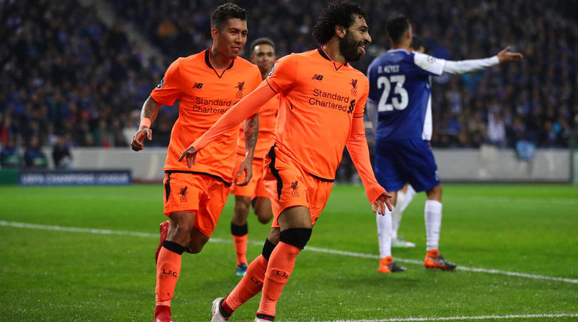 Mohamed Salah celebrates scoring the second goal