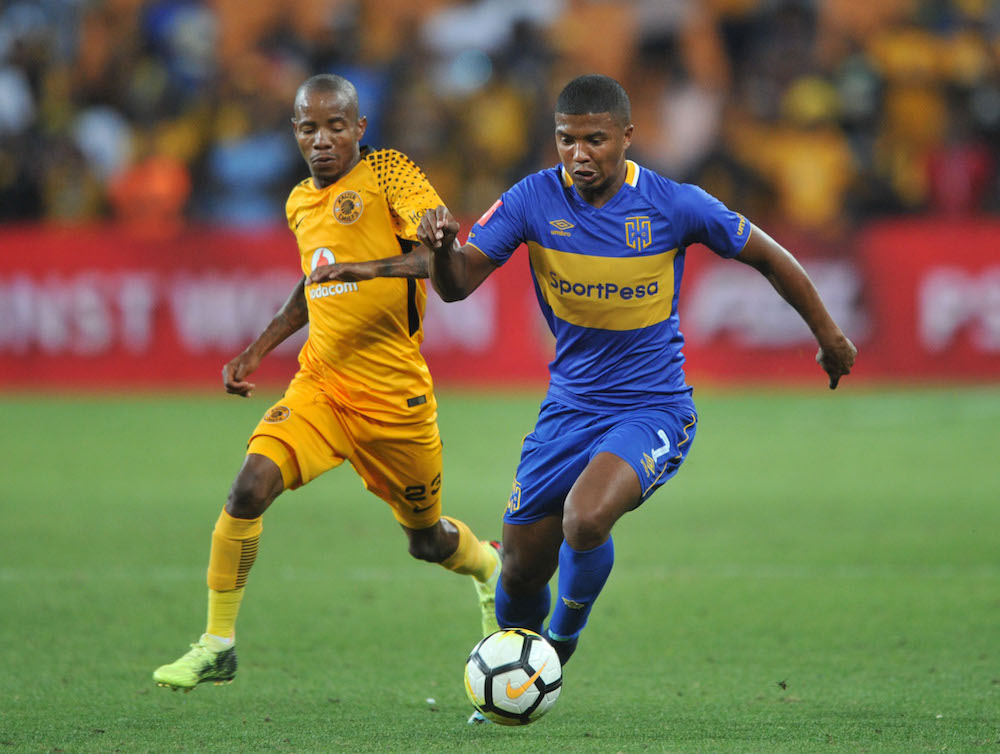 Joseph Molangoane challenges Lyle Lakay for the ball