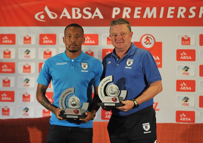 Lehlohonolo Majoro of Bidvest Wits and Gavin Hunt coach of Bidvest Wits.