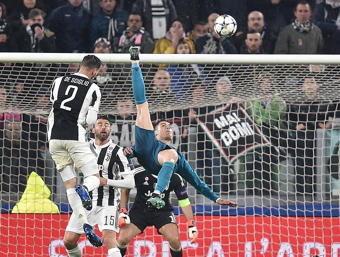 Real Madrid's Cristiano Ronaldo scoring his wonder goal against Juventus.