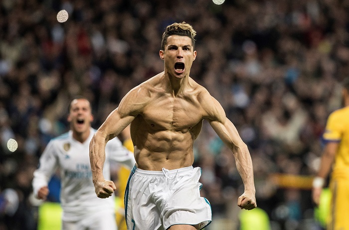 Real Madrid's Cristiano Ronaldo celebrates after scoring.