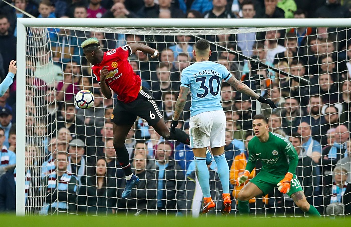 Manchester United's Paul Pogba scores his side's second goal against Manchester City.