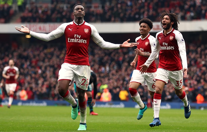 Arsenal's Danny Welbeck celebrates scoring his side's winner.