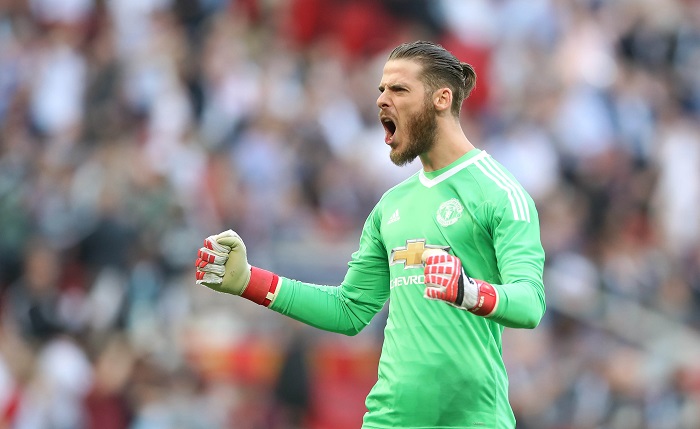 Manchester United goalkeeper David De Gea celebrates his side's second goal of the game