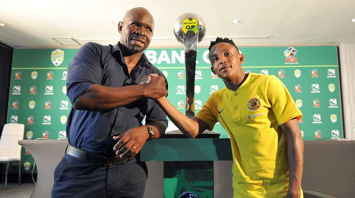 Steve Komphela and Hendrick Ekstein of Kaizer Chiefs with the Nedbank Cup.