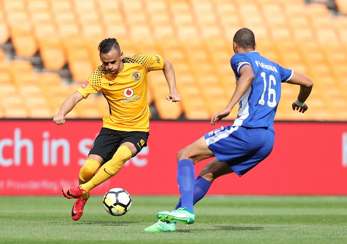 Gustavo Paez of Kaizer Chiefs challenged by Bevan Fransman of Maritzburg United.