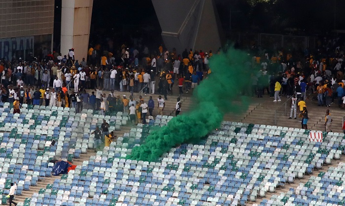 Fans vandalising the Moses Mabhida Stadium.