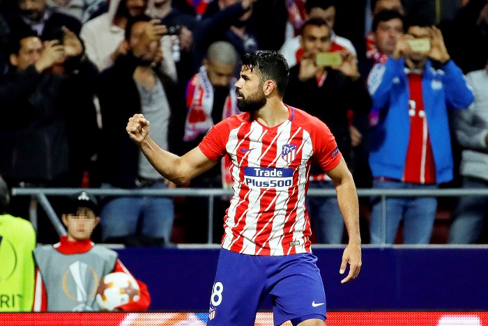 Atletico Madrid's forward Diego Costa celebrates after scoring.