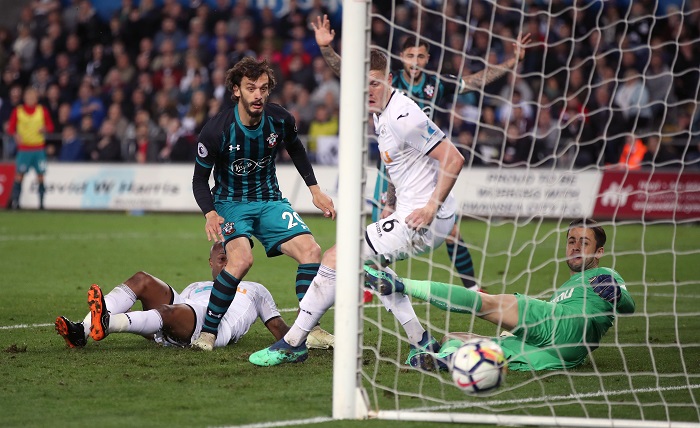 Southampton's Manolo Gabbiadini scores his side's only goal of the game.