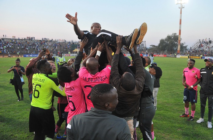 Black Leopards celebrate their promotion.