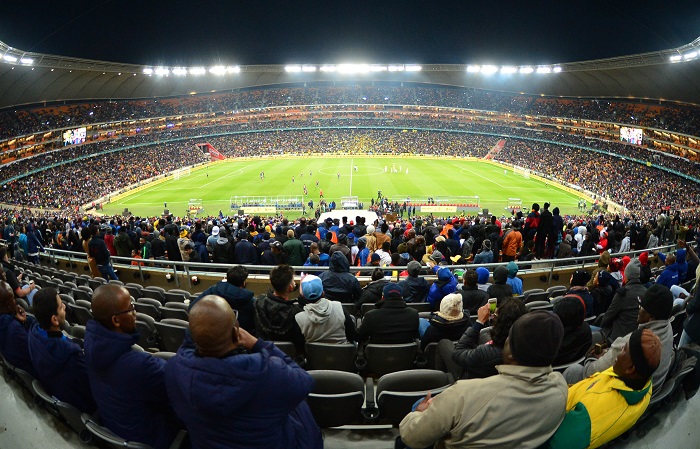 A packed FNB Stadium for the match between Mamelodi Sundowns and Barcelona.