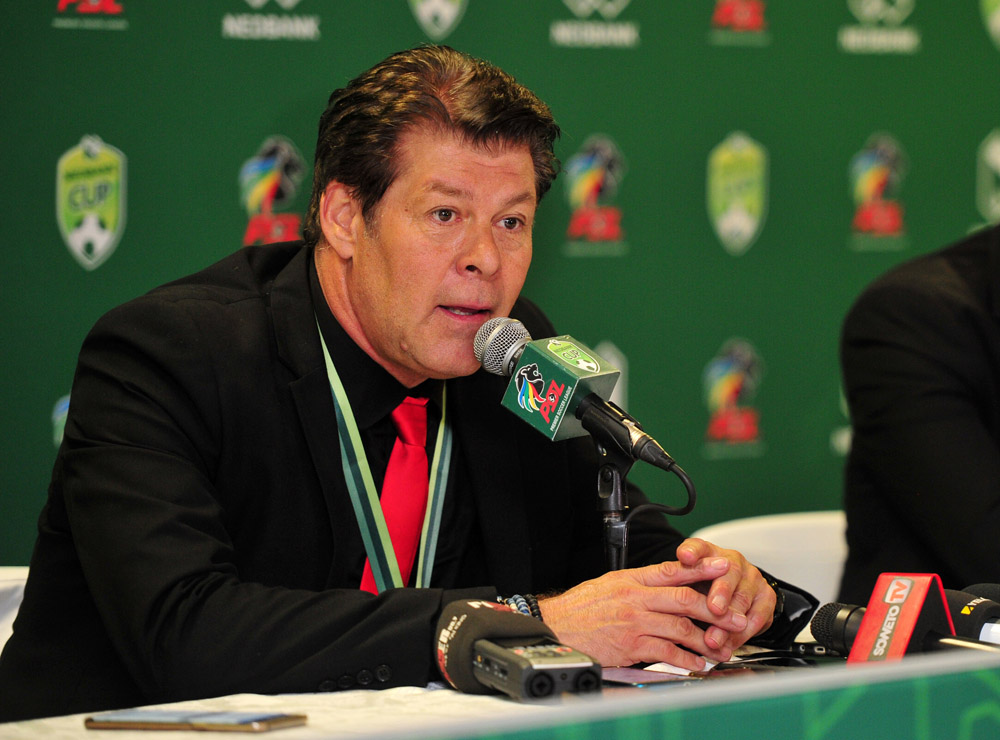 Free State Stars coach Luc Eymael addressing the media