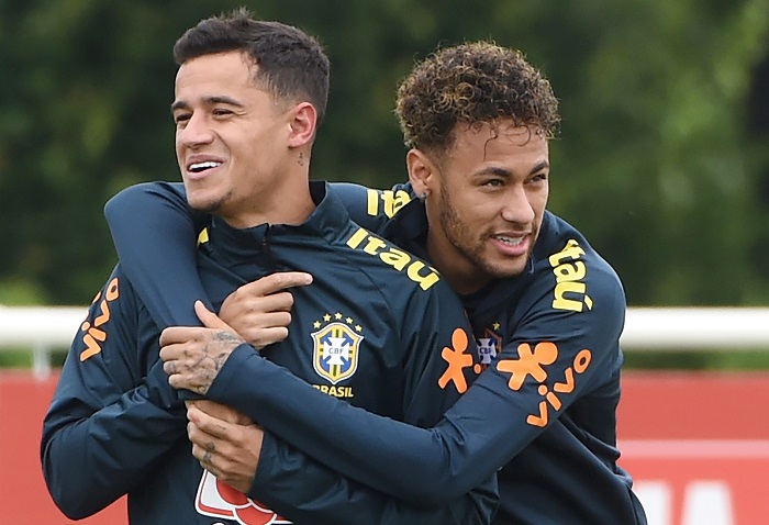 Brazil's Neymar Jr and Philippe Coutinho.