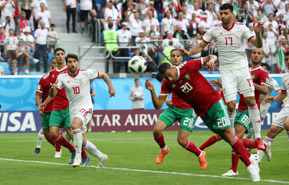 Aziz Bouhaddouz of Morocco scores an own goal