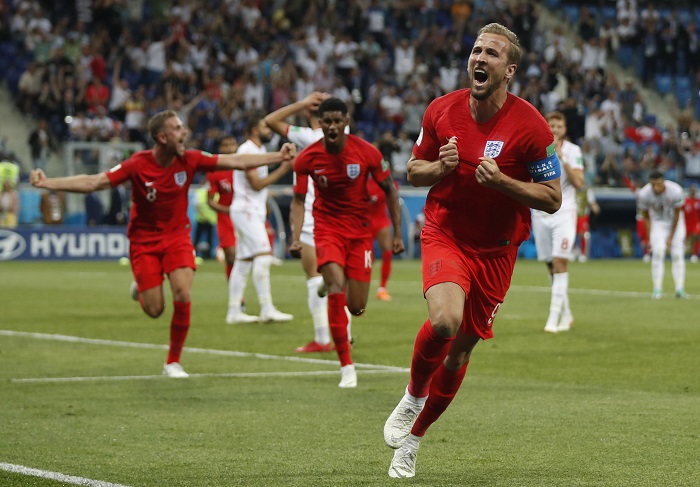 Harry Kane of England celebrates after scoring the winning goal against Tunisia.