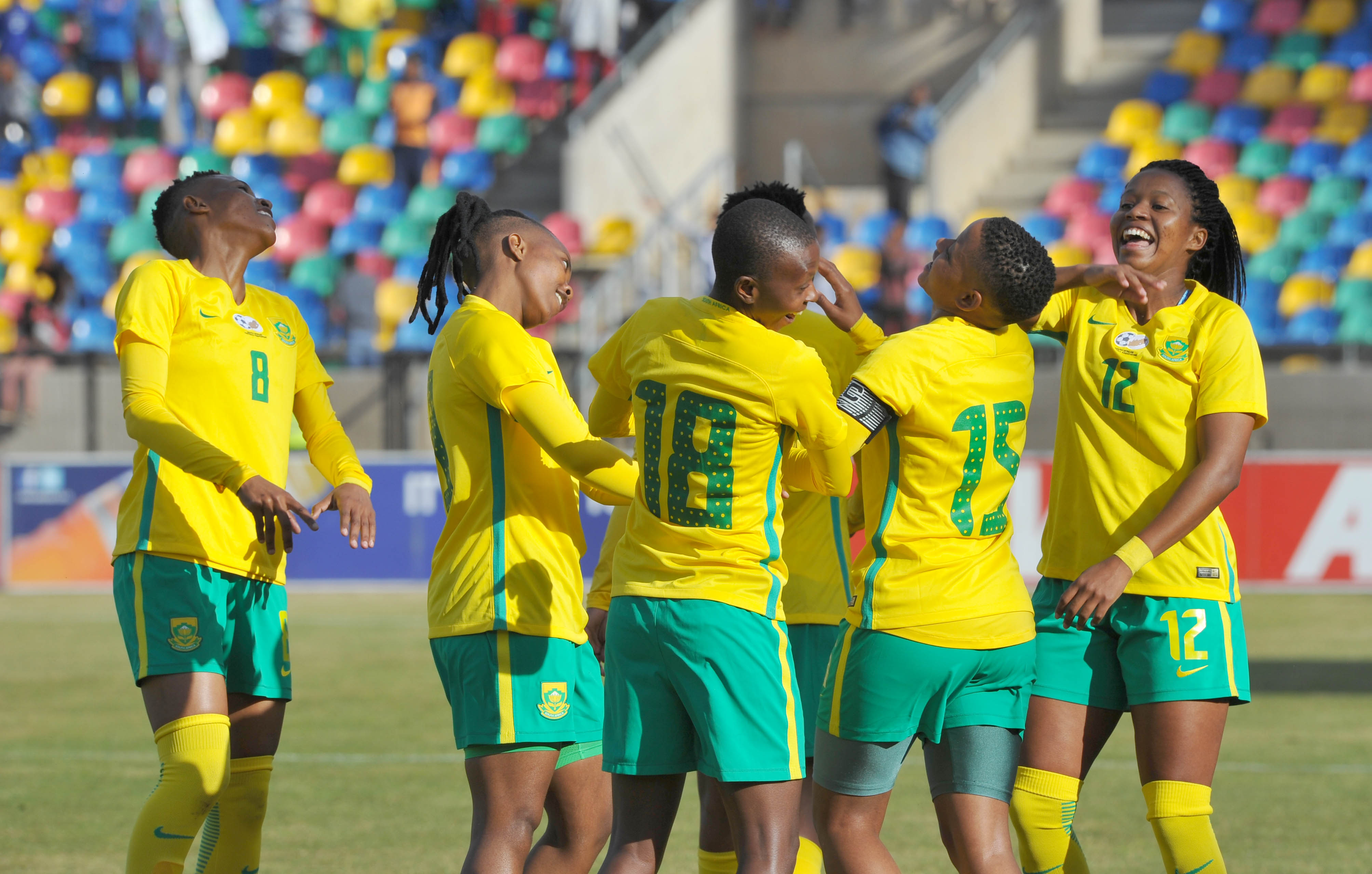 Jermaine Seoposenwe celebrates goal with teammates