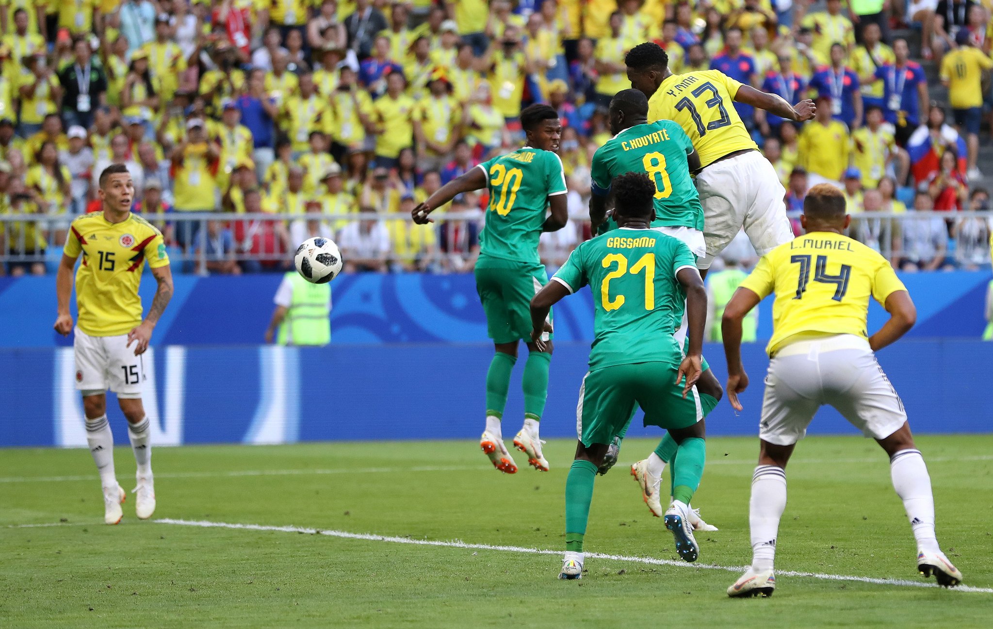 Yerry Mina gives Colombia the lead