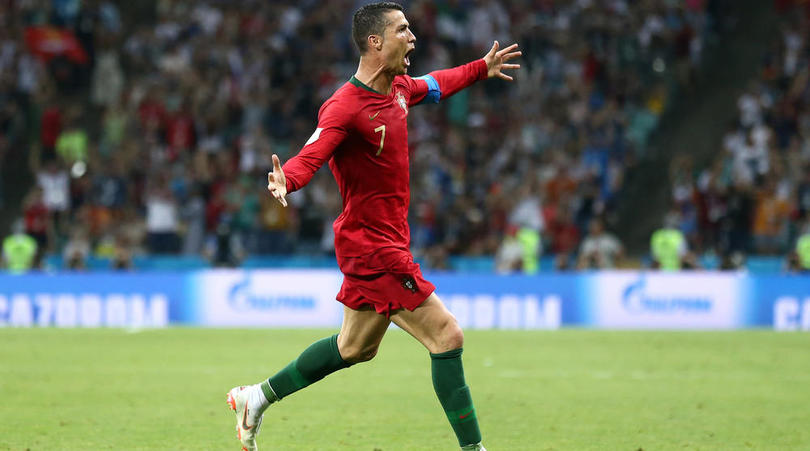 Cristiano Ronaldo of Portugal celebrates his goal against Spain