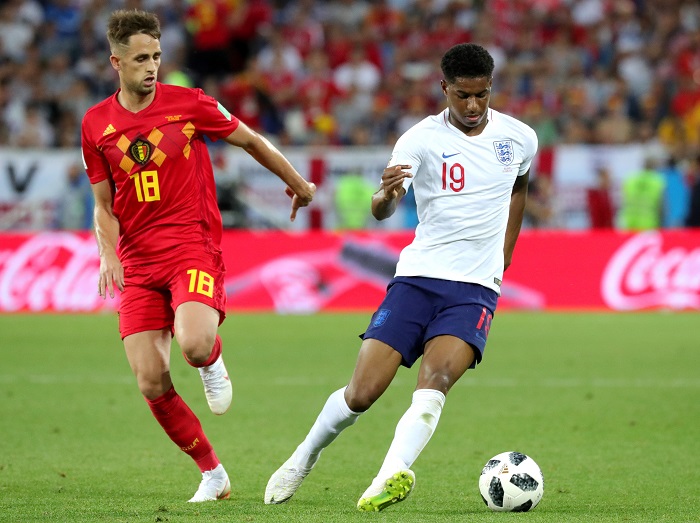 Marcus Rashford of England and Adnan Januzaj of Belgium.