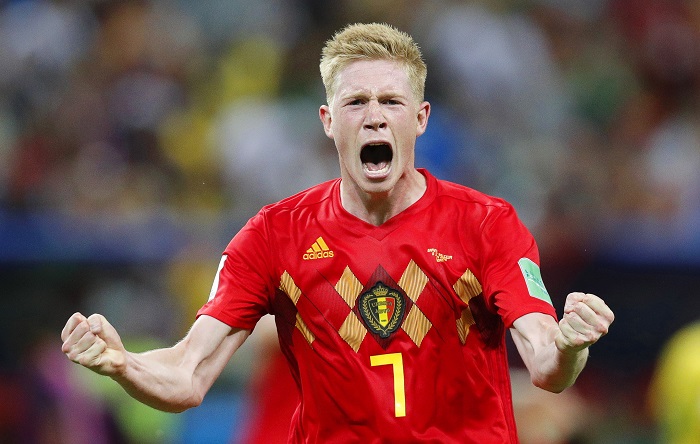 Kevin De Bruyne of Belgium celebrates his side's World Cup progression.