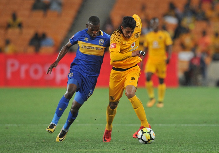 Leonardo Castro of Kaizer Chiefs tackled by Thamsanqa Mkhize of Cape Town City