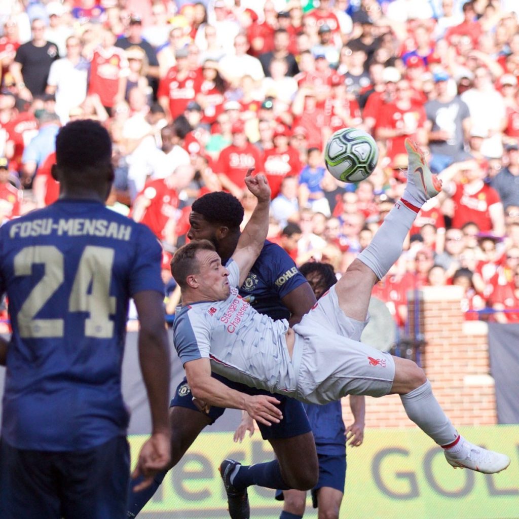 Watch: Shaqiri's stunning overhead kick against United