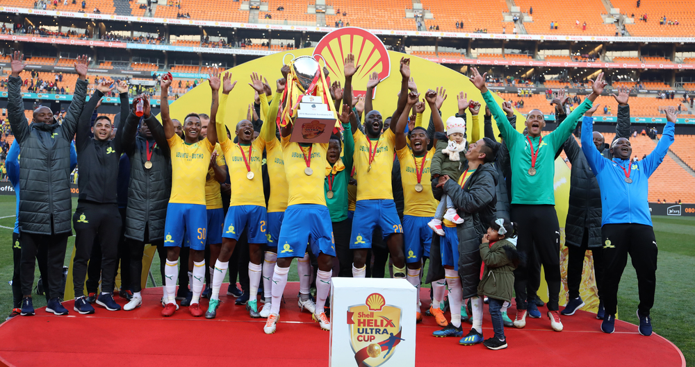 Mamelodi Sundowns celebrates lifting the 2018 Shell Helix Cup