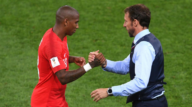 Ashley Young and Gareth Southgate of England.