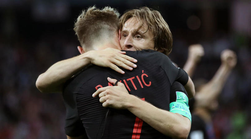 Ivan Rakitic and Luka Modric of Croatia.